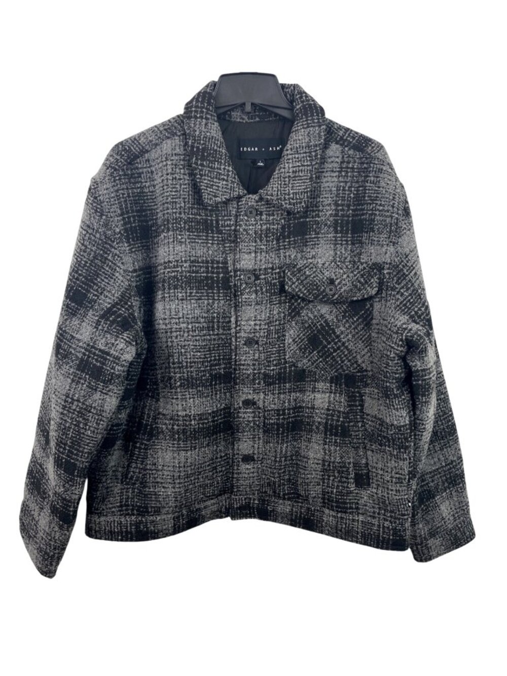 Edgar + Ash Plaid Gray Button-Up Shacket Lined Jacket w/ Pockets Mens Size L